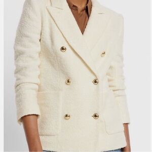 EXPRESS SAWN IVORY HAND SEWN WOOL BLEND DOUBLE BREASTED NOVELTY BUTTON BLAZER